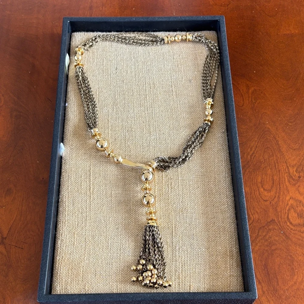 Stella & Dot Gold and Brown Tassel‎ Necklace
